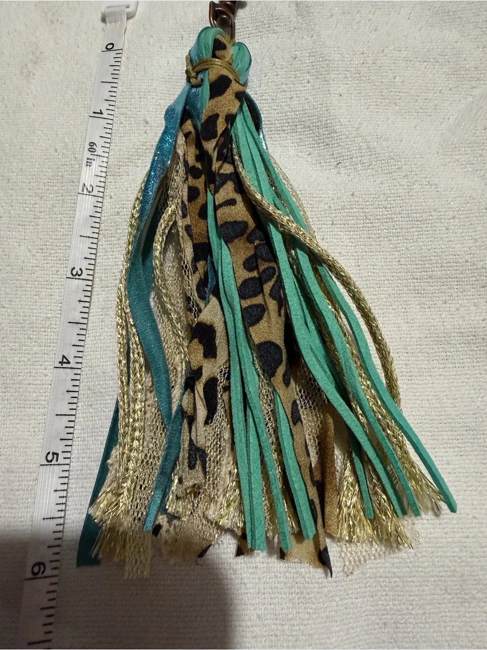 Leopard & Turquoise Tassel Keychain with Gold Accents